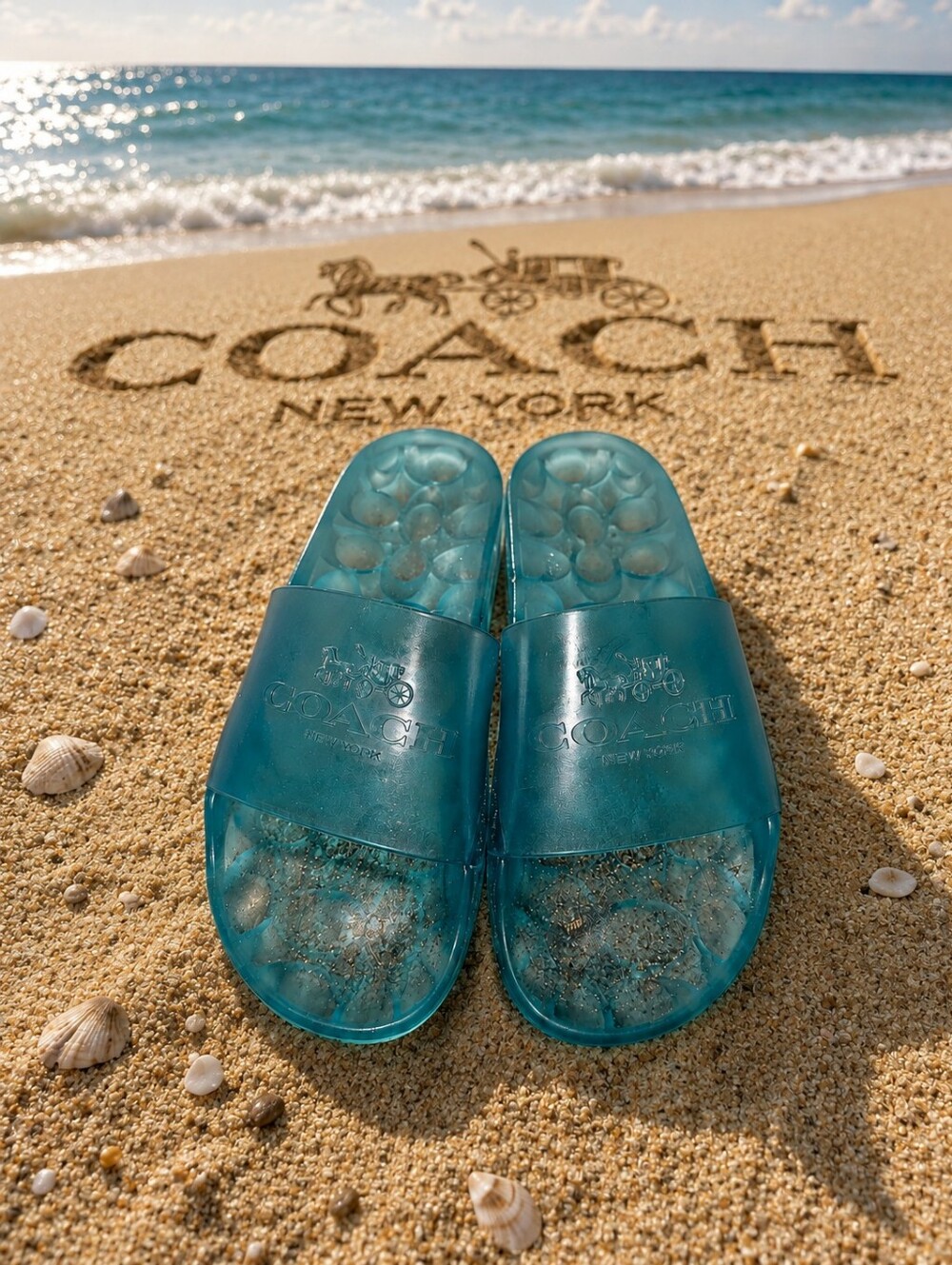 NWOB Coach Ulyssa Translucent Aqua Blue Jelly Slides Sandals Size: 6.5 B